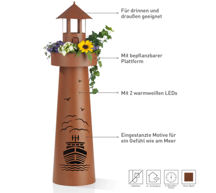 GARVIDA Deko-Leuchtturm 70 cm Leuchtturm-Säule