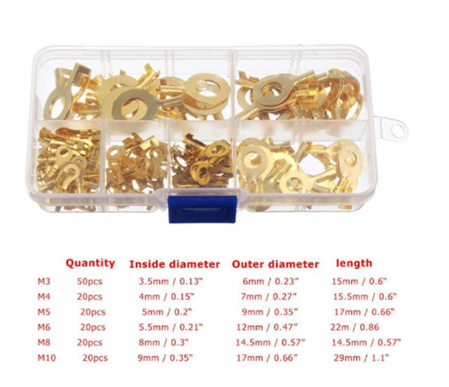 Ringkabelschuhe 150er Set Messing M10 M8 M6 M5 M4 M3