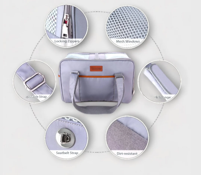 Dadypet Transportbox für Katzen und Hunde Haustier-Reisetasche Grau